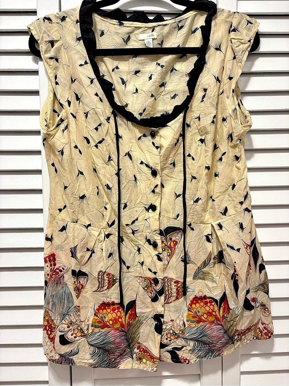 Odille Printed Button Front Blouse Cream & Black Size 10